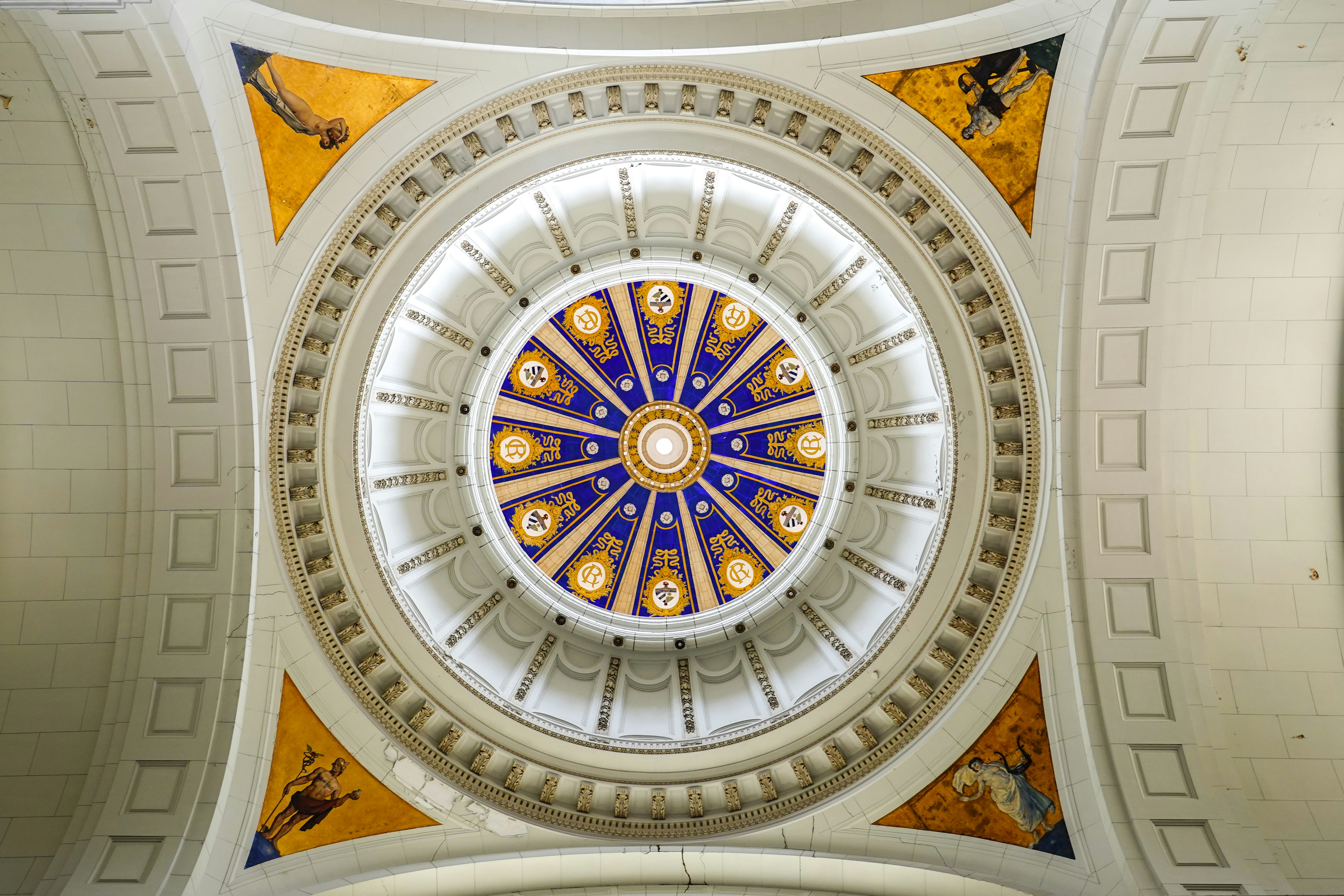 white and blue round ceiling decor